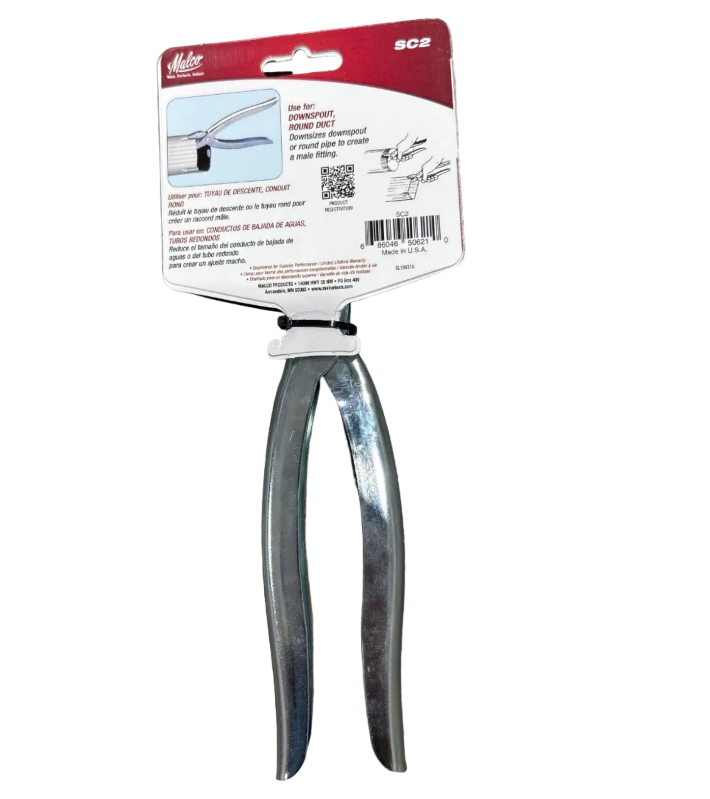 Malco SC2 single crimper without grip all chrome steel construction retail packaging front GutterAll Damascus Oregon