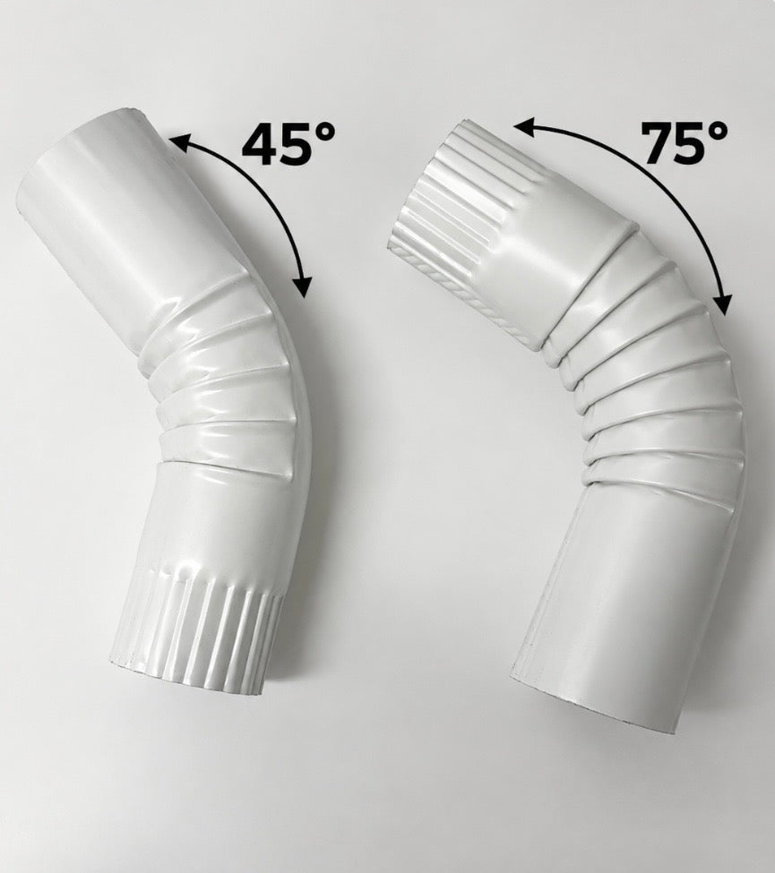 Two inch. White corrugated downspout elbows/ offset
