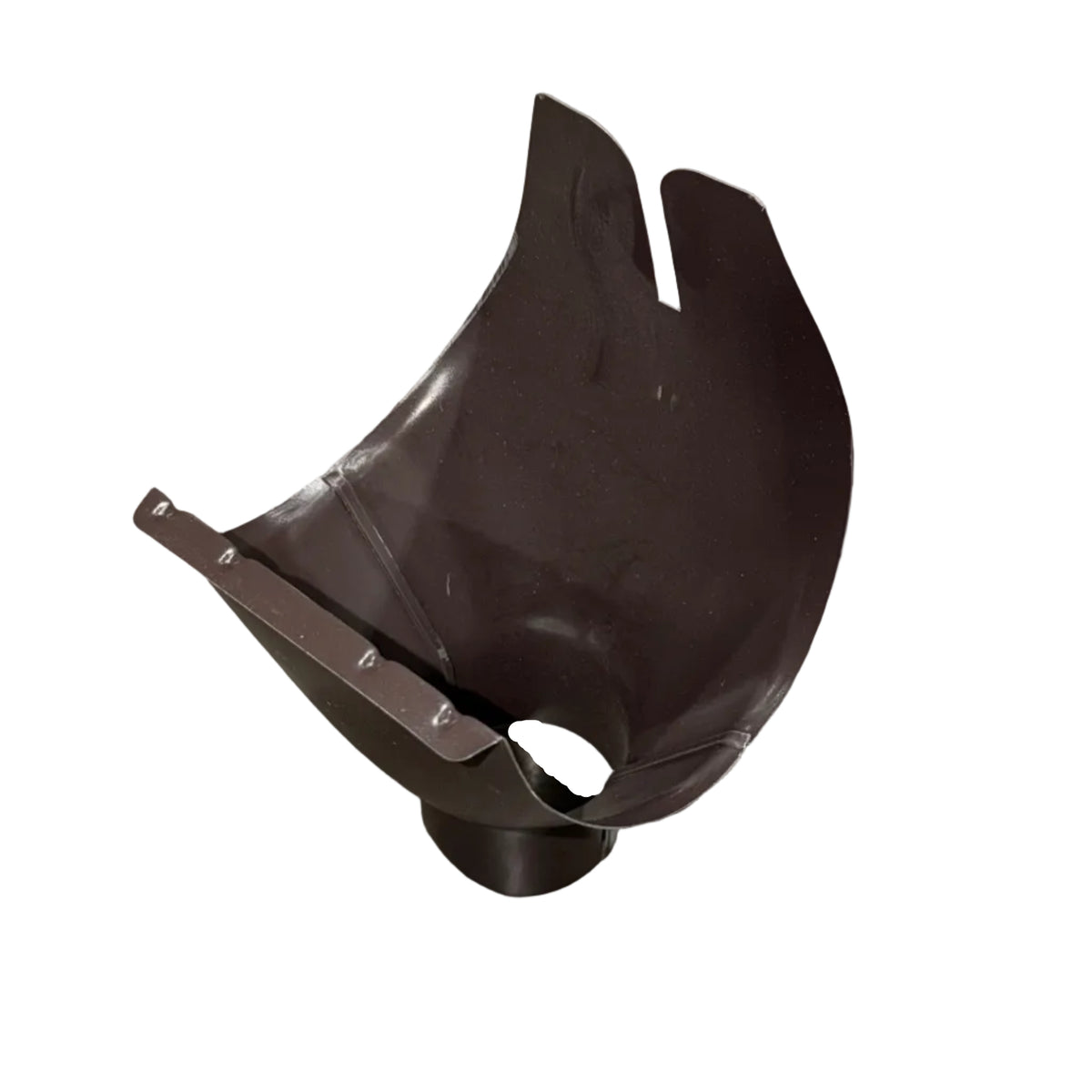 Max Flow brown outlet for 6 inch half round gutters with 3.1 or 4.1 inch round downspout connection