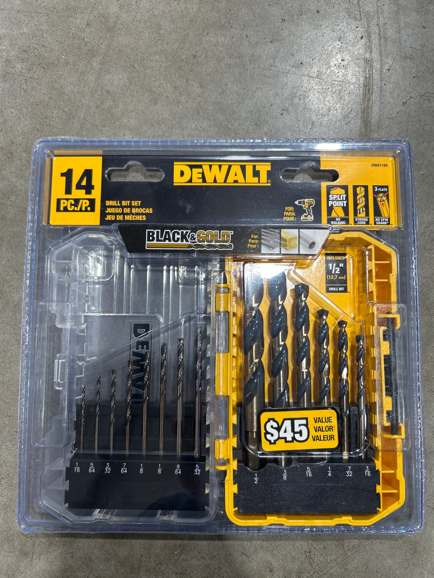 DeWalt BLACK+GOLD 14 piece drill bit set pilot holes fascia drilling gutter installation bracket mounting Damascus Oregon GutterAll