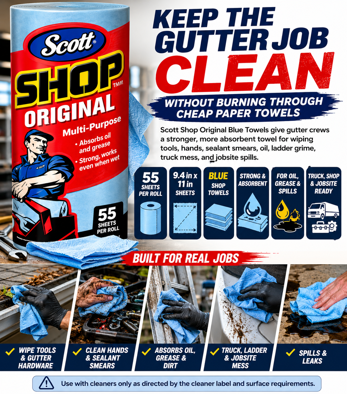Scott Original shop towels for garage contractor and gutter work