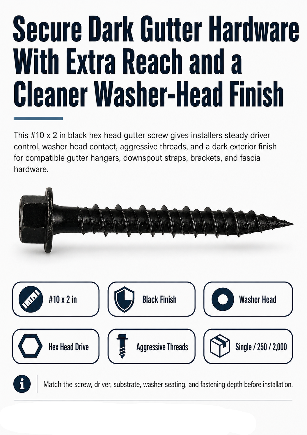 Speed Master?? #10 x 2 in. Hex Head Screw BLACK (No Washer)