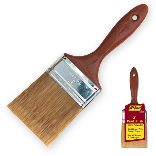3" #50010 Ivy Professional 1-1/2 inch paint brush 100 percent polyester bristles chisel edge wooden handle contractor grade painting tool