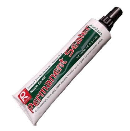 Ruscoe Permanent Sealer 4oz tube for gutter seams and joints. Nitrile rubber formula bonds aluminum steel wood. Cures underwater. Self-leveling gutter sealant.