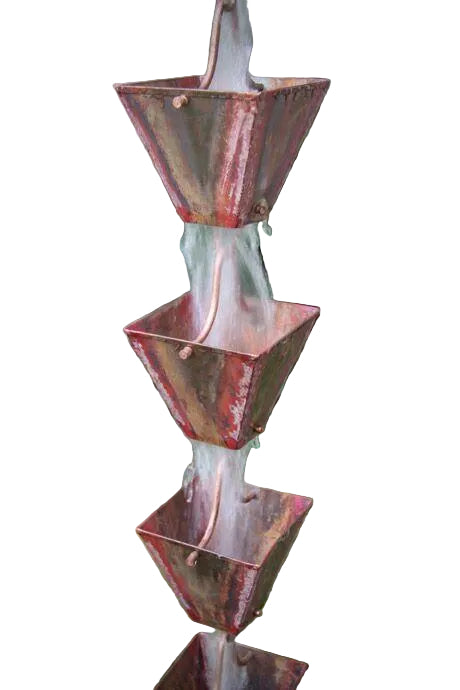 Traditional Aged Square Copper Rain Chain 8ft (19 Cups) | Damascus OR