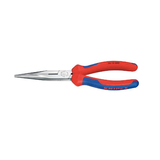 KNIPEX 8 inch long nose pliers with red blue ProTouch ergonomic handles polished chrome steel jaws professional precision gripping tool
