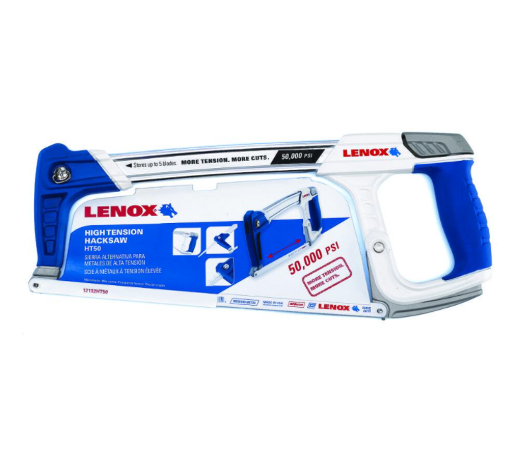 LENOX 12 inch high tension hacksaw 50000 PSI blue aluminum frame ergonomic grip metal cutting tool GutterAll Damascus Oregon