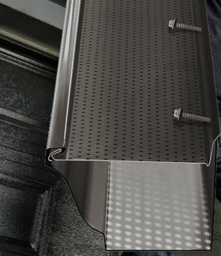 Alurex 5 inch T Rex gutter guard installed on black K-style gutter