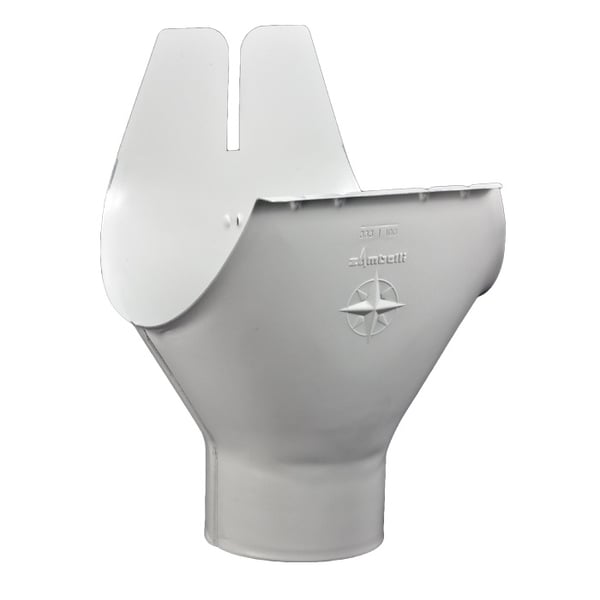 Euro Max 6 inch half round gutter outlet with compass star emblem natural white finish Zambelli brand 3.1 inch 4 inch round downspout transition professional European quality - GutterAll Damascus Oregon