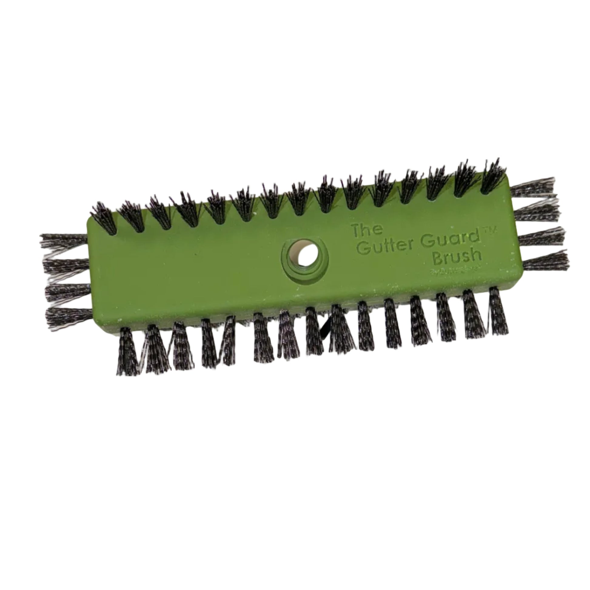 Gutterglove gutter guard cleaning brush green plastic 3-sided black bristles extension pole mount GutterAll Damascus Oregon