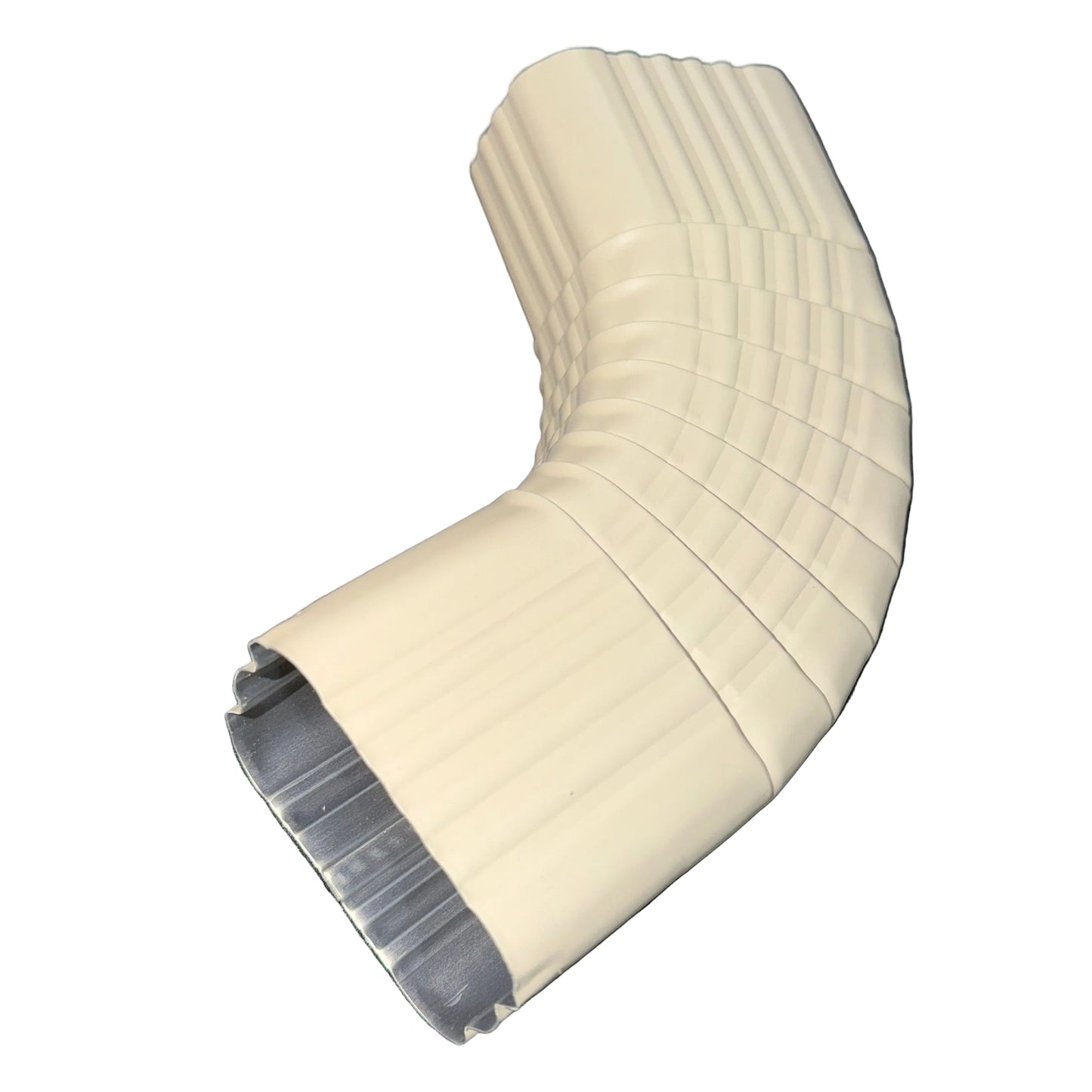 Professional 2x3 Type B downspout elbow 75-degree corrugated aluminum. Superior strength ribbed design in 25+ colors. Optimal water flow. Damascus OR contractor pricing.
