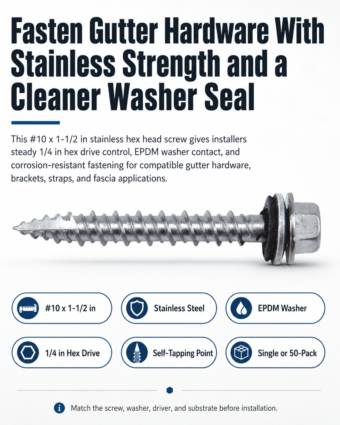 Speed Master stainless steel gutter screw for contractors and installers