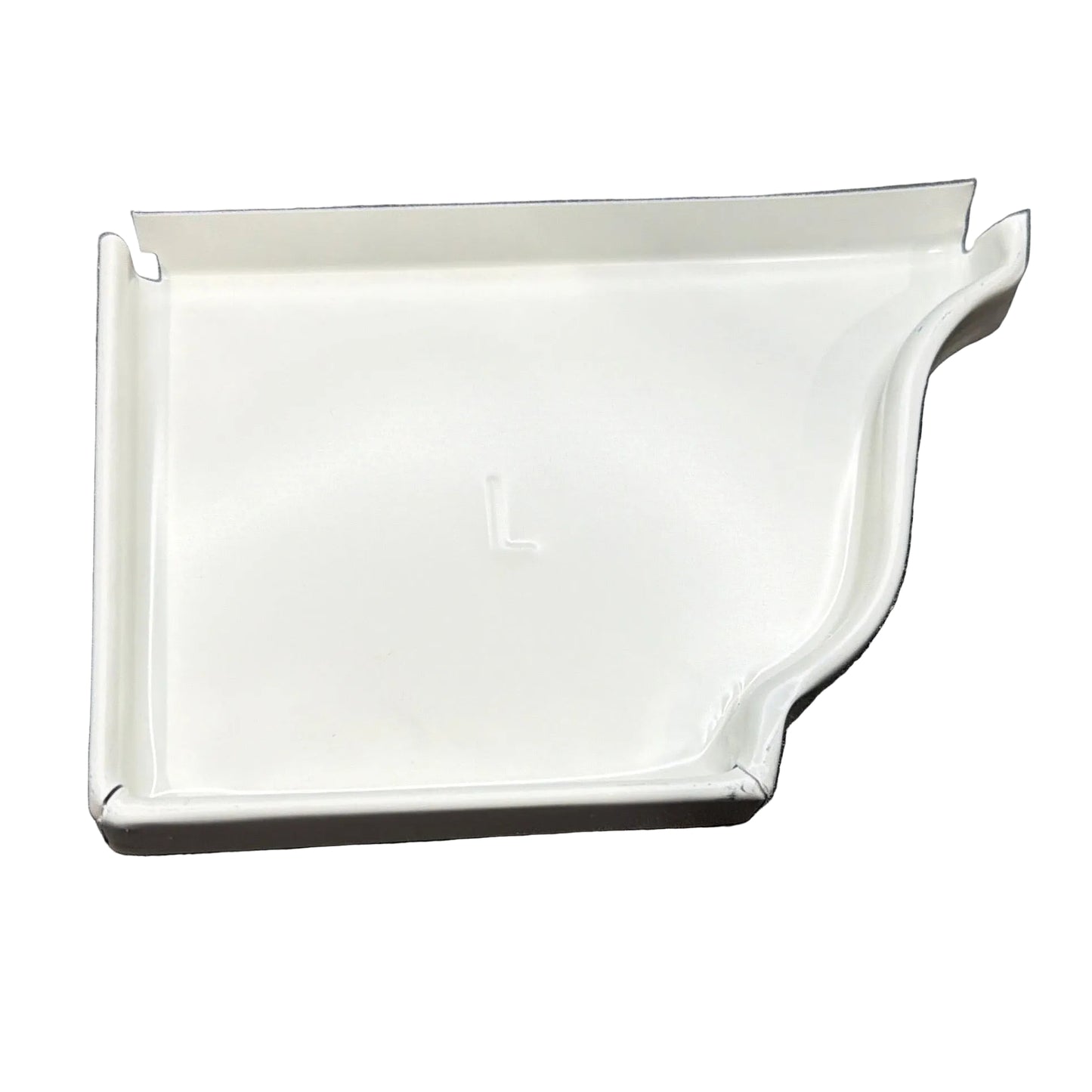 5K aluminum gutter left end cap K-style ogee profile shown for residential installation in Damascus OR – Gutter All contractor supply
