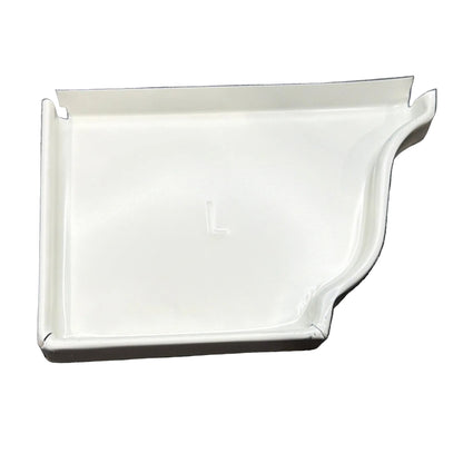 5K aluminum gutter left end cap K-style ogee profile shown for residential installation in Damascus OR – Gutter All contractor supply