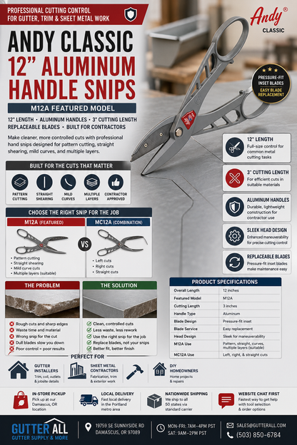 12 inch aluminum handled snips for pattern cutting and straight shearing