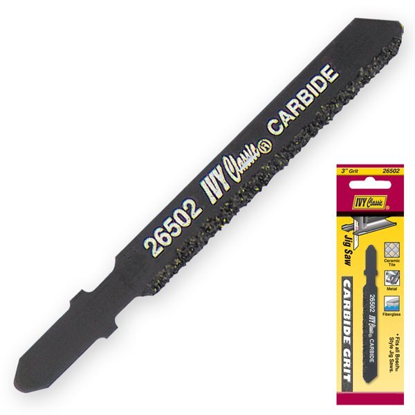 IVY Classic 3-inch carbide grit jigsaw blade black tungsten grit edge Bosch T-shank ceramic tile metal fiberglass tight radius cutting GutterAll Damascus Oregon