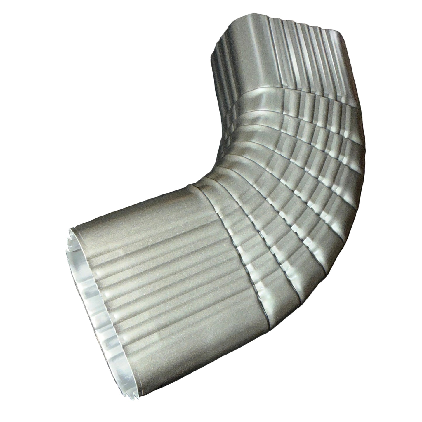 Professional 2x3 Type B downspout elbow 75-degree corrugated aluminum. Superior strength ribbed design in 25+ colors. Optimal water flow. Damascus OR contractor pricing.
