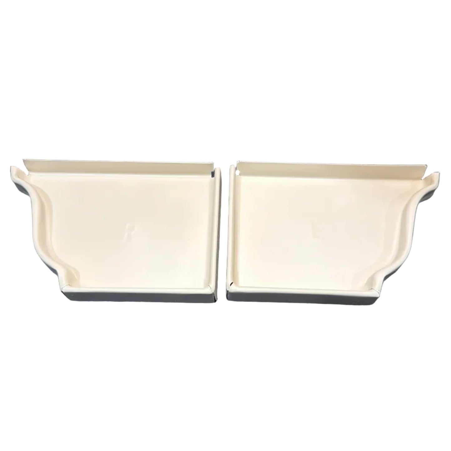 Pair of 5K aluminum gutter end caps left and right K-style ogee profile for seamless gutter systems in Damascus OR – Gutter All