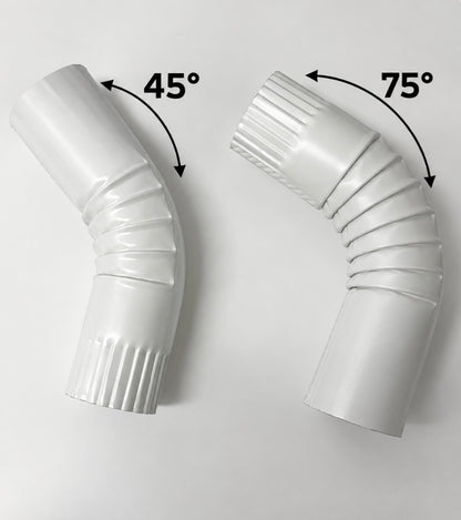 Two inch. White  corrugated downspout elbows/ offset  