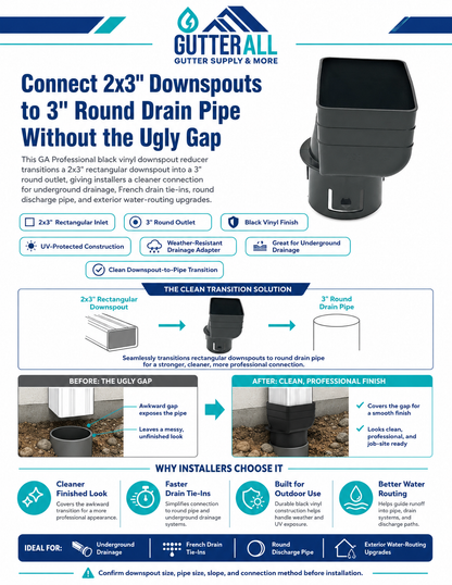 GA Professional black vinyl downspout adapter for round drain pipe