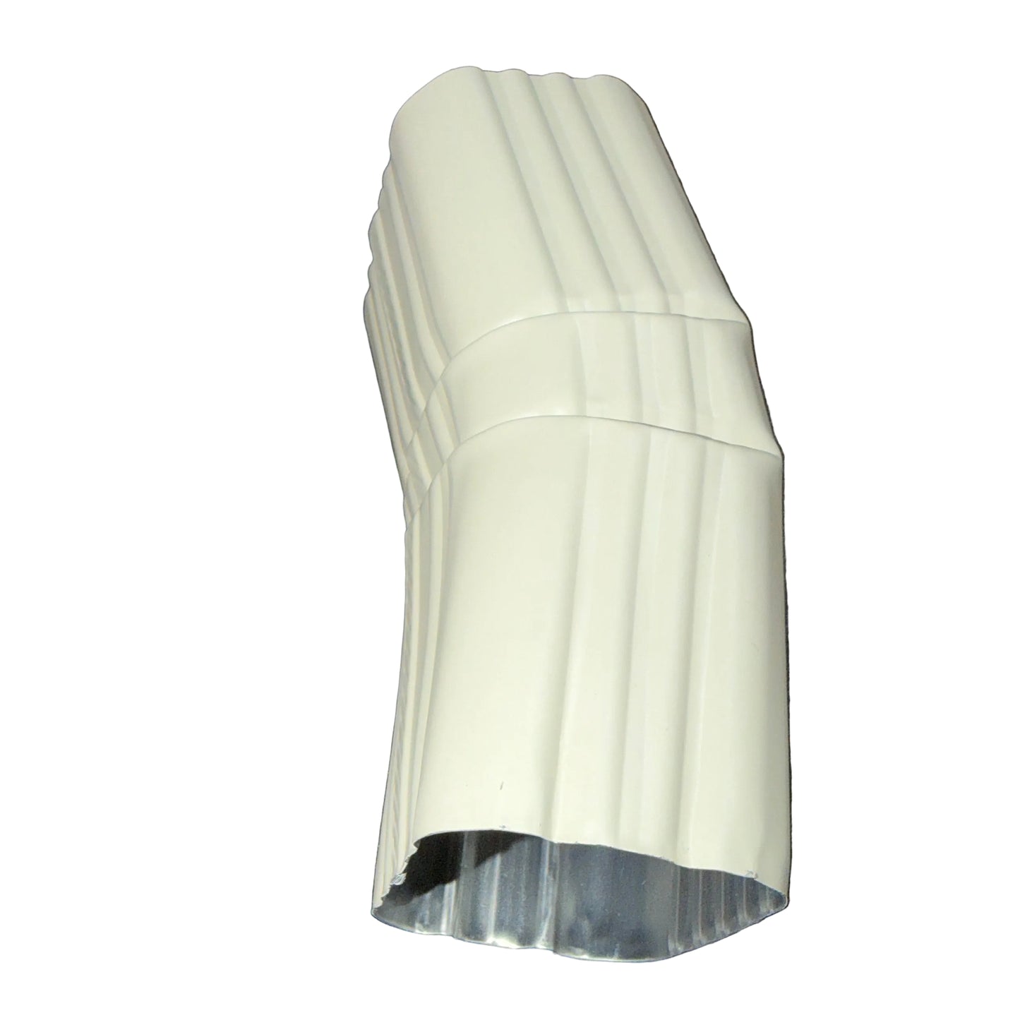 Professional 2x3 Aluminum Downspout Elbow 22.5 Degree Type A showing ribbed construction and smooth interior, Almond