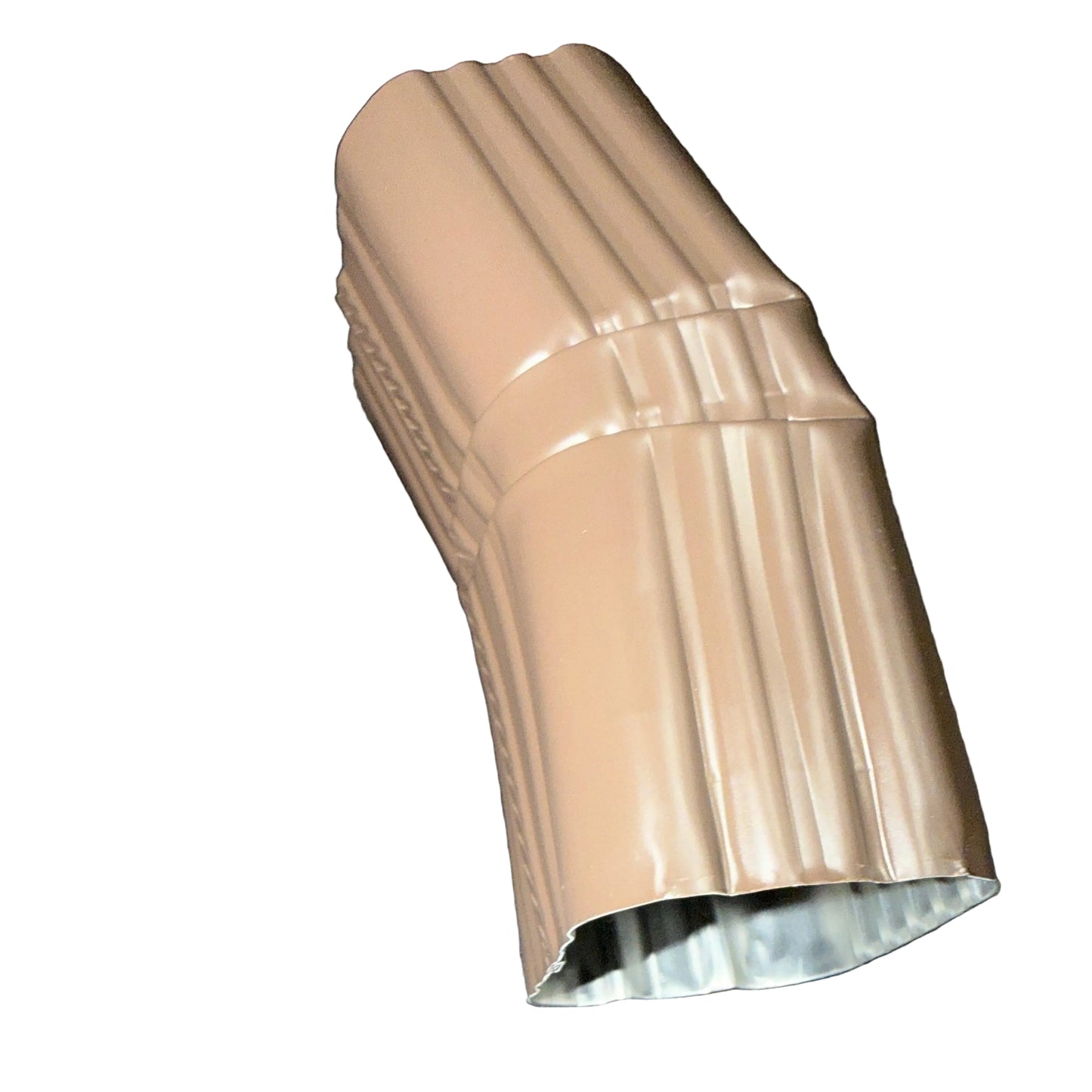 Professional 2x3 Aluminum Downspout Elbow 22.5 Degree Type A showing ribbed construction and smooth interior Beaver Brown