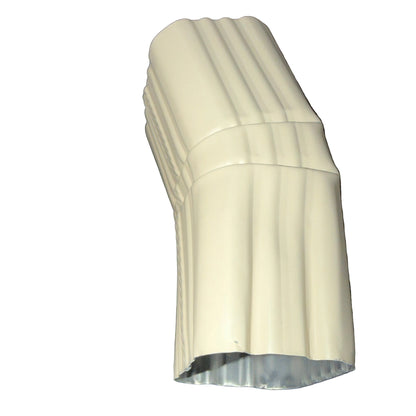 Professional 2x3 Aluminum Downspout Elbow 22.5 Degree Type A showing ribbed construction and smooth interior, Classic Cream