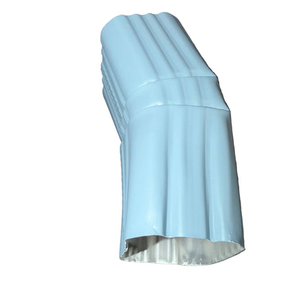 Professional 2x3 Aluminum Downspout Elbow 22.5 Degree Type A showing ribbed construction and smooth interior, Colonial Blue