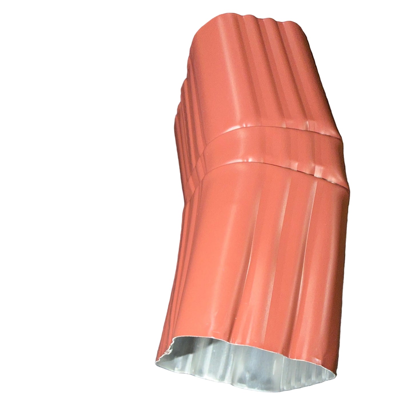 Professional 2x3 Aluminum Downspout Elbow 22.5 Degree Type A showing ribbed construction and smooth interior, Colonial Red