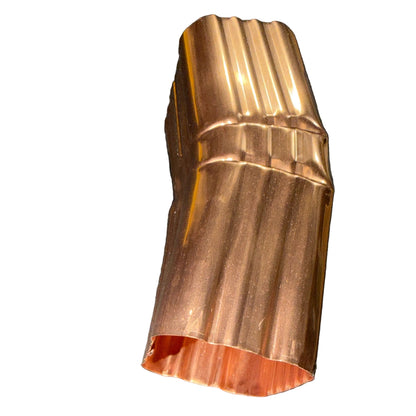 Professional 2x3 Aluminum Downspout Elbow 22.5 Degree Type A showing ribbed construction and smooth interior, Copper