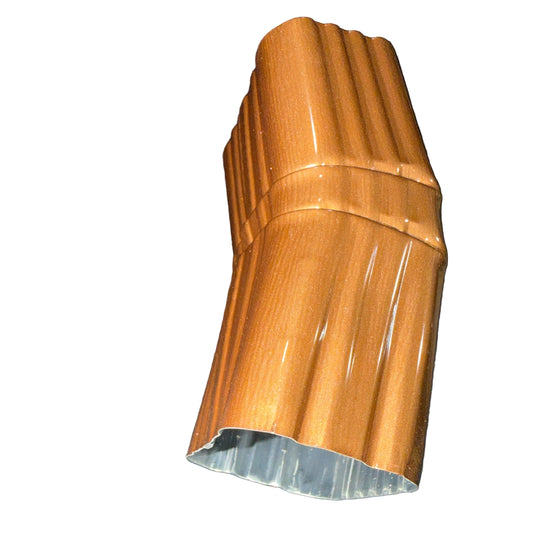 Professional 2x3 Aluminum Downspout Elbow 22.5 Degree Type A showing ribbed construction and smooth interior, Copper Metallic