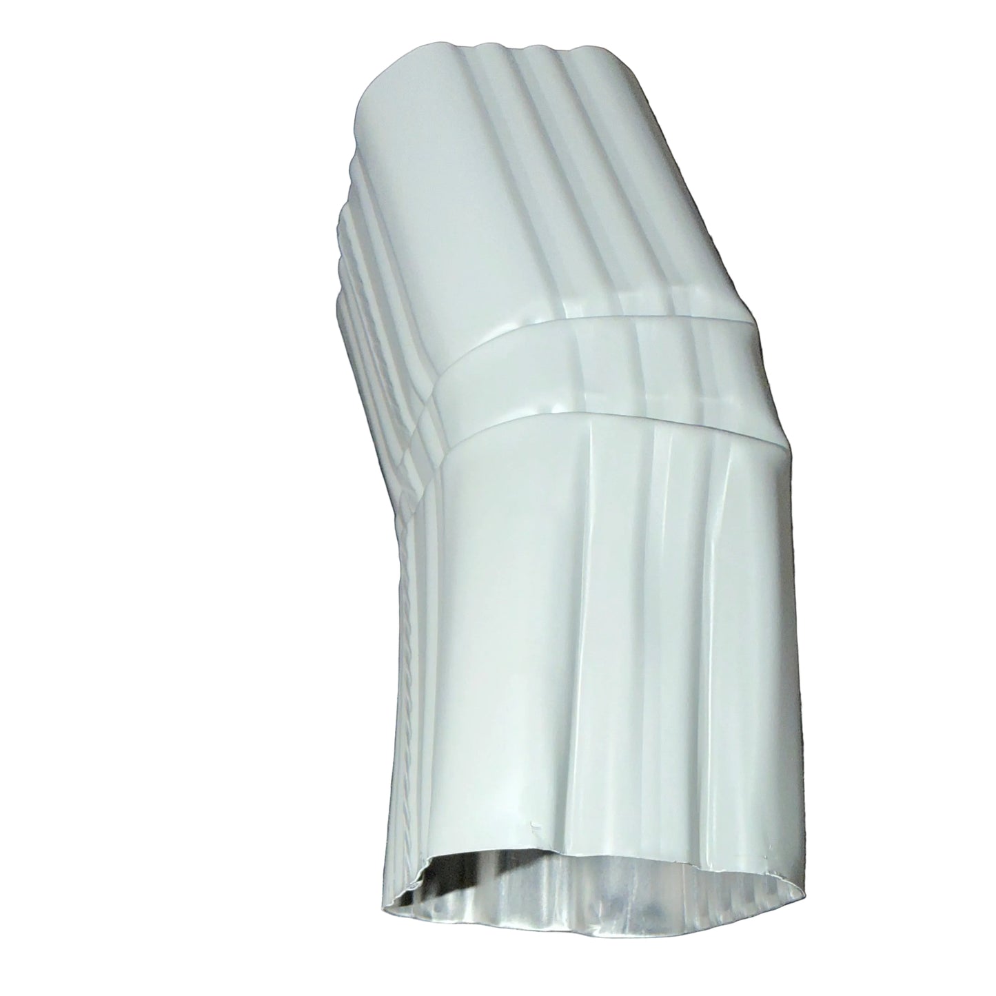 Professional 2x3 Aluminum Downspout Elbow 22.5 Degree Type A showing ribbed construction and smooth interior, Dove Gray