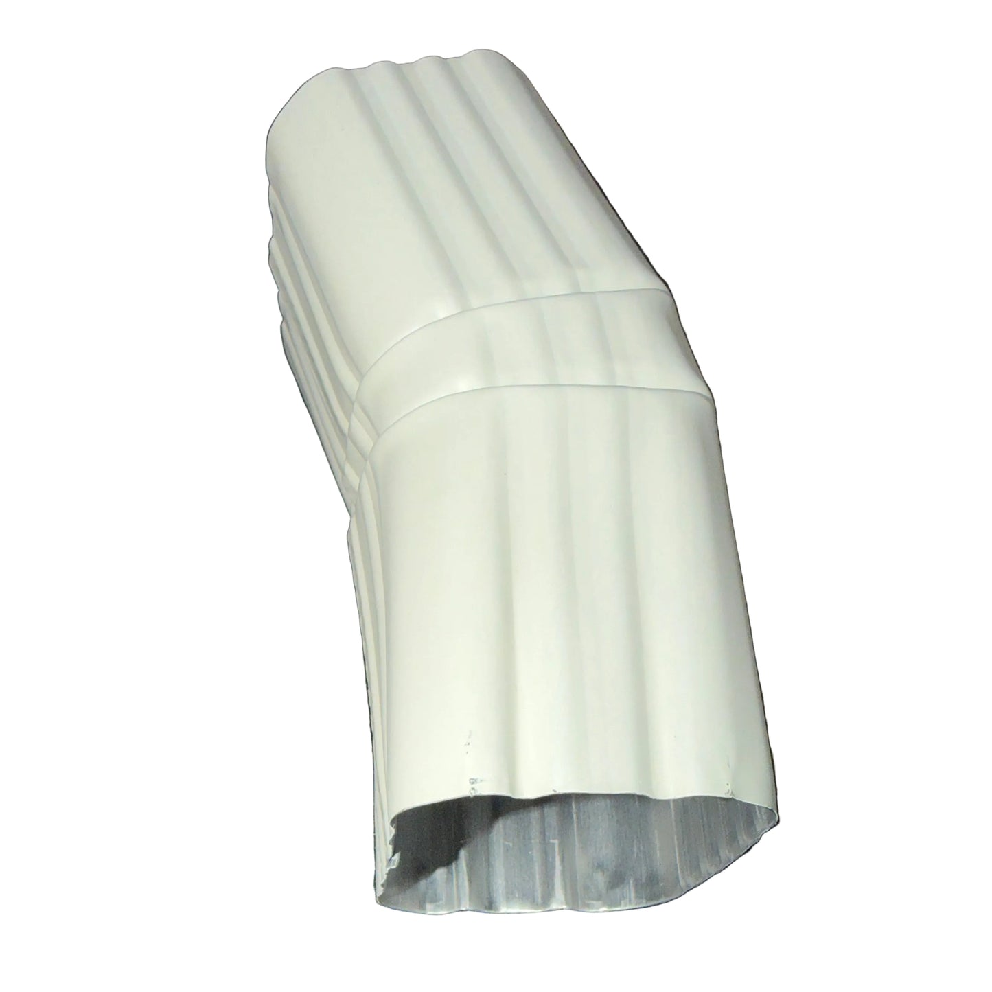 Professional 2x3 Aluminum Downspout Elbow 22.5 Degree Type A showing ribbed construction and smooth interior, Eggshell