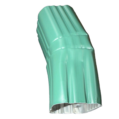 Professional 2x3 Aluminum Downspout Elbow 22.5 Degree Type A showing ribbed construction and smooth interior, 
Forest Green