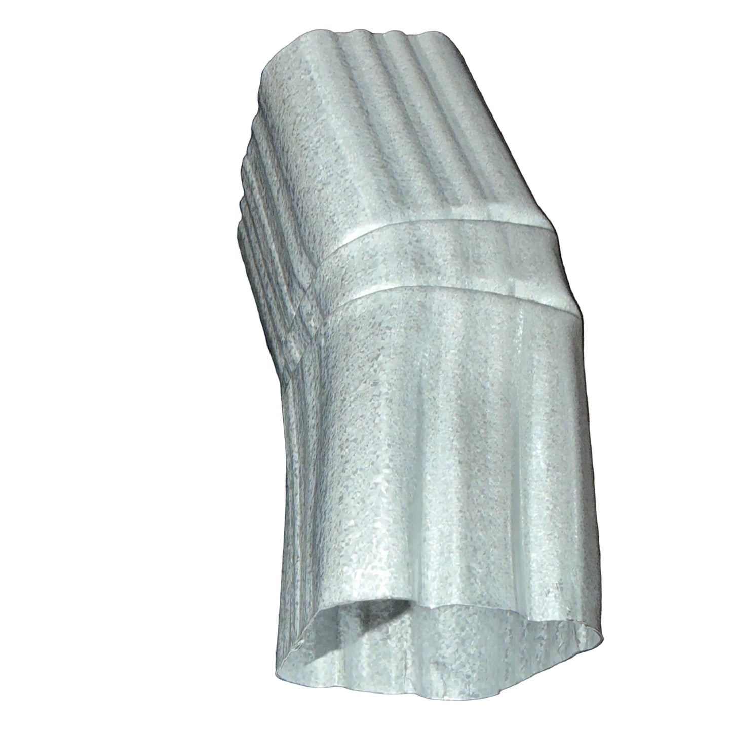 Professional 2x3 Aluminum Downspout Elbow 22.5 Degree Type A showing ribbed construction and smooth interior, Galvalume Plus