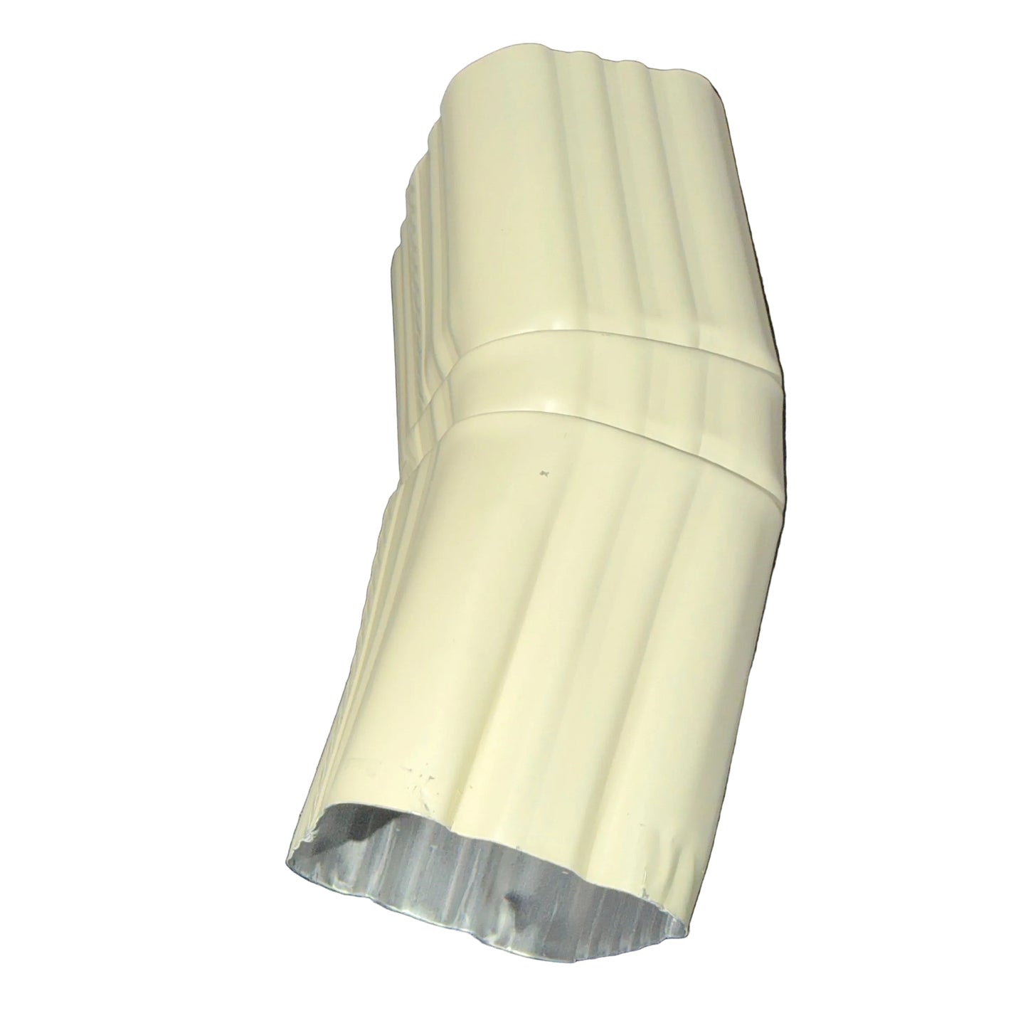 Professional 2x3 Aluminum Downspout Elbow 22.5 Degree Type A showing ribbed construction and smooth interior, Heritage Cream