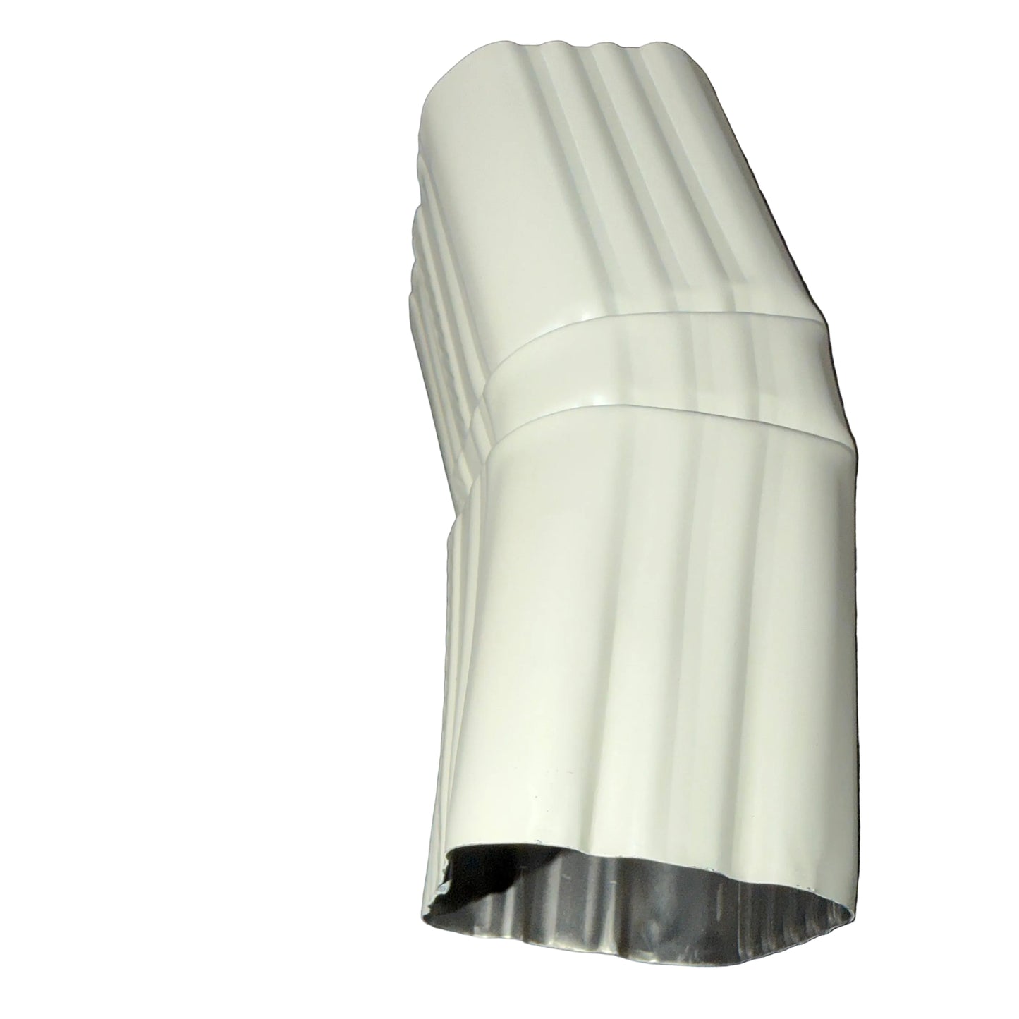 Professional 2x3 Aluminum Downspout Elbow 22.5 Degree Type A showing ribbed construction and smooth interior, Herringbone