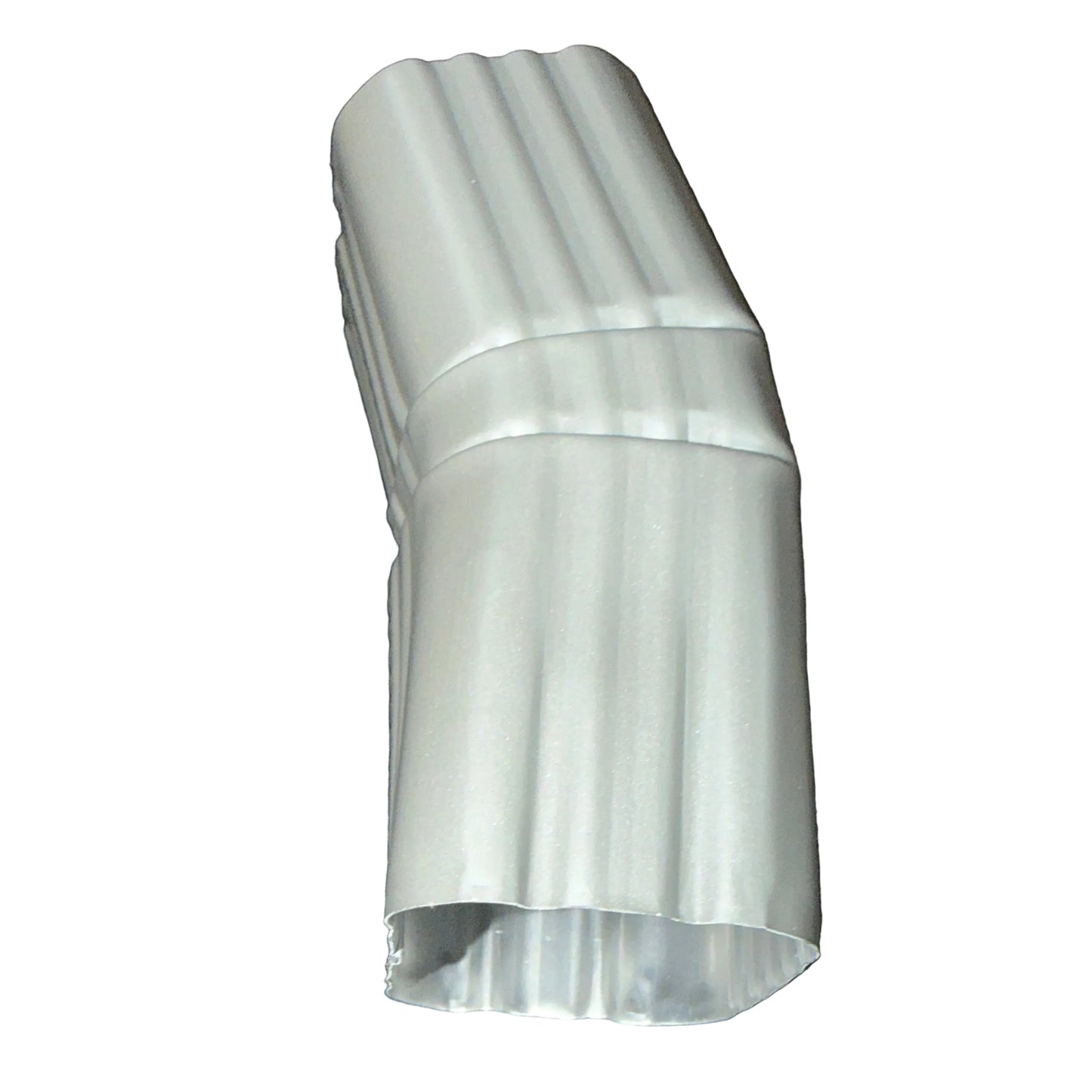 Professional 2x3 Aluminum Downspout Elbow 22.5 Degree Type A showing ribbed construction and smooth interior, Paint Grip Metallic