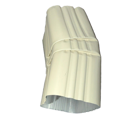 Professional 2x3 Aluminum Downspout Elbow 22.5 Degree Type A showing ribbed construction and smooth interior, Raffia Beige