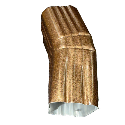 Professional 2x3 Aluminum Downspout Elbow 22.5 Degree Type A showing ribbed construction and smooth interior, Rustic Copper