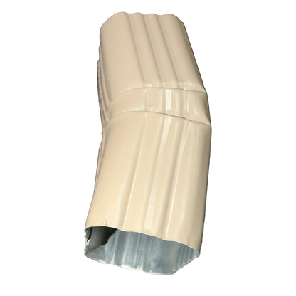 Professional 2x3 Aluminum Downspout Elbow 22.5 Degree Type A showing ribbed construction and smooth interior, Safari Beige