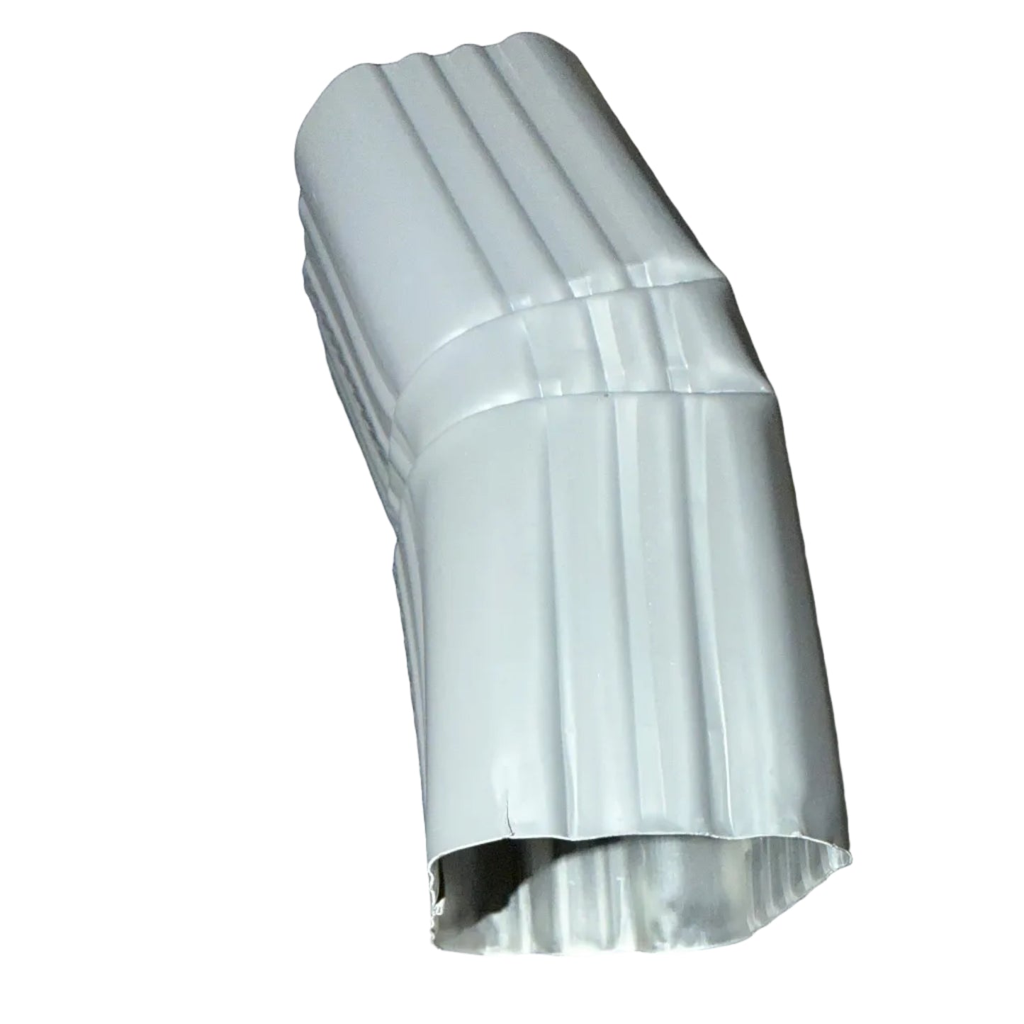 Professional 2x3 Aluminum Downspout Elbow 22.5 Degree Type A showing ribbed construction and smooth interior, Tuxedo Gray
