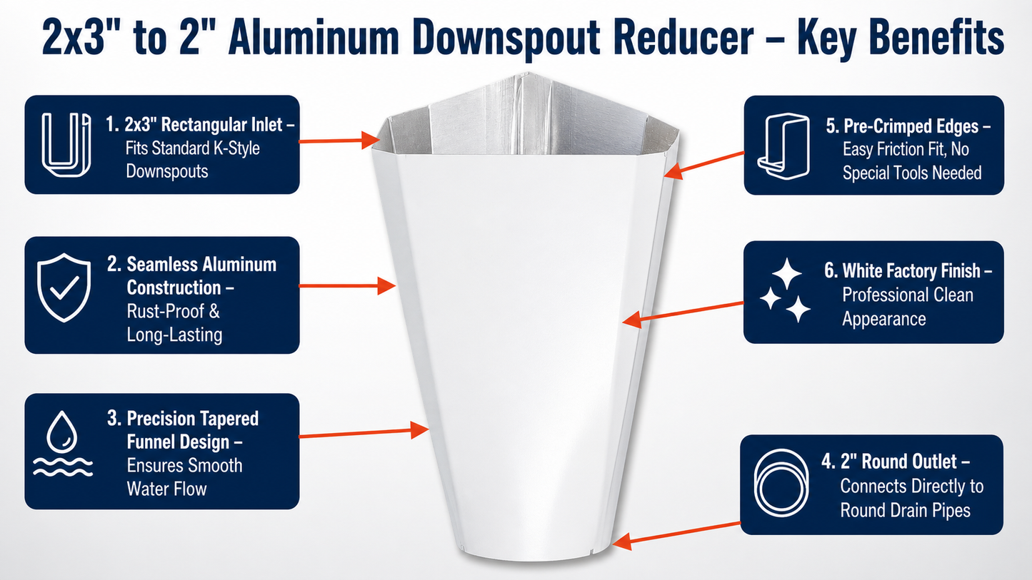 2x3" to 2" Downspout Reducer Aluminum Adapter