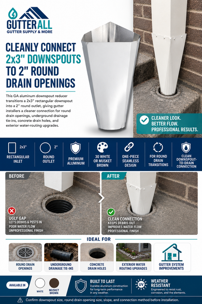 2x3 rectangular downspout to 2 inch round drainage adapter
