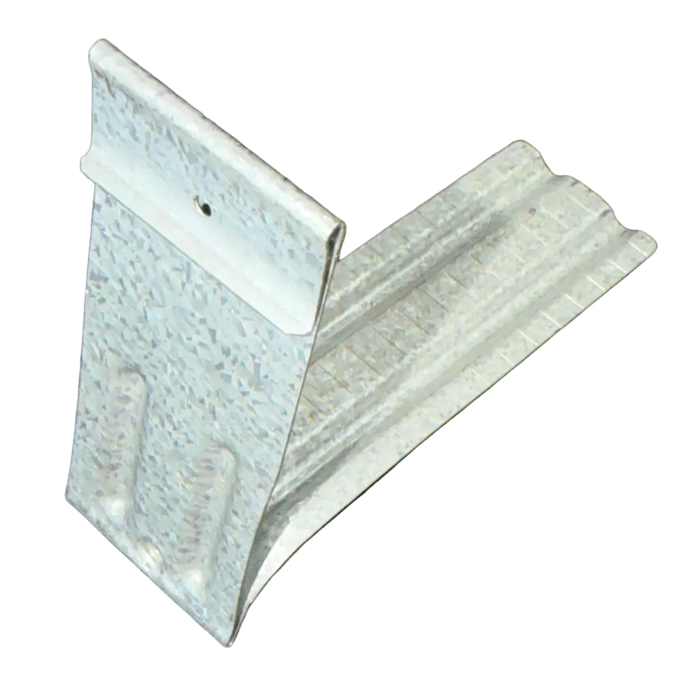 Durable copper and white gutter spacer brackets for half-round gutters.