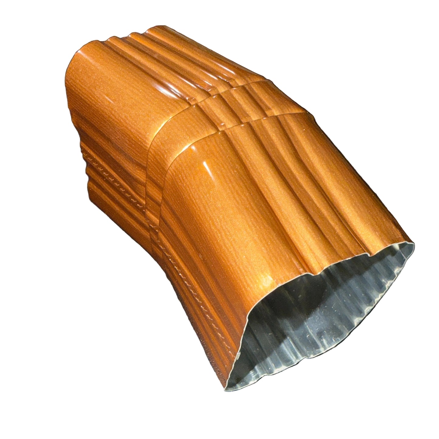 3x4 aluminum downspout elbow 22.5 degree Style A Type A corrugated ribbed rustic copper gutter bend fitting professional grade .019 gauge rectangular profile precision angle custom drainage - GutterAll Damascus Oregon