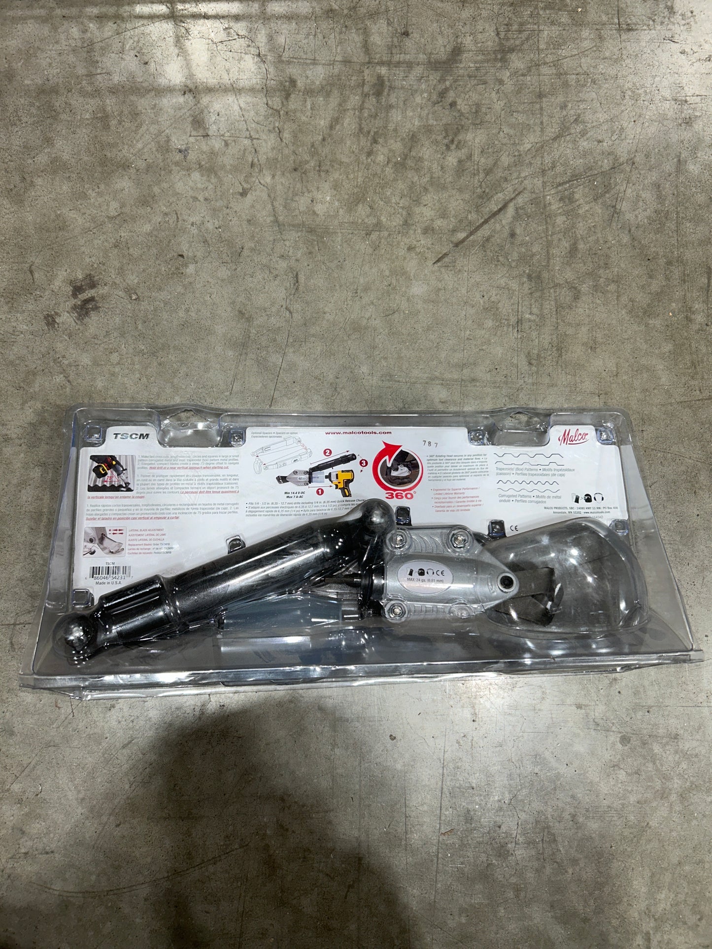 Malco TSCM TurboShear corrugated metal cutting drill attachment in retail packaging transforms drill into power shear Made in USA GutterAll Damascus Oregon