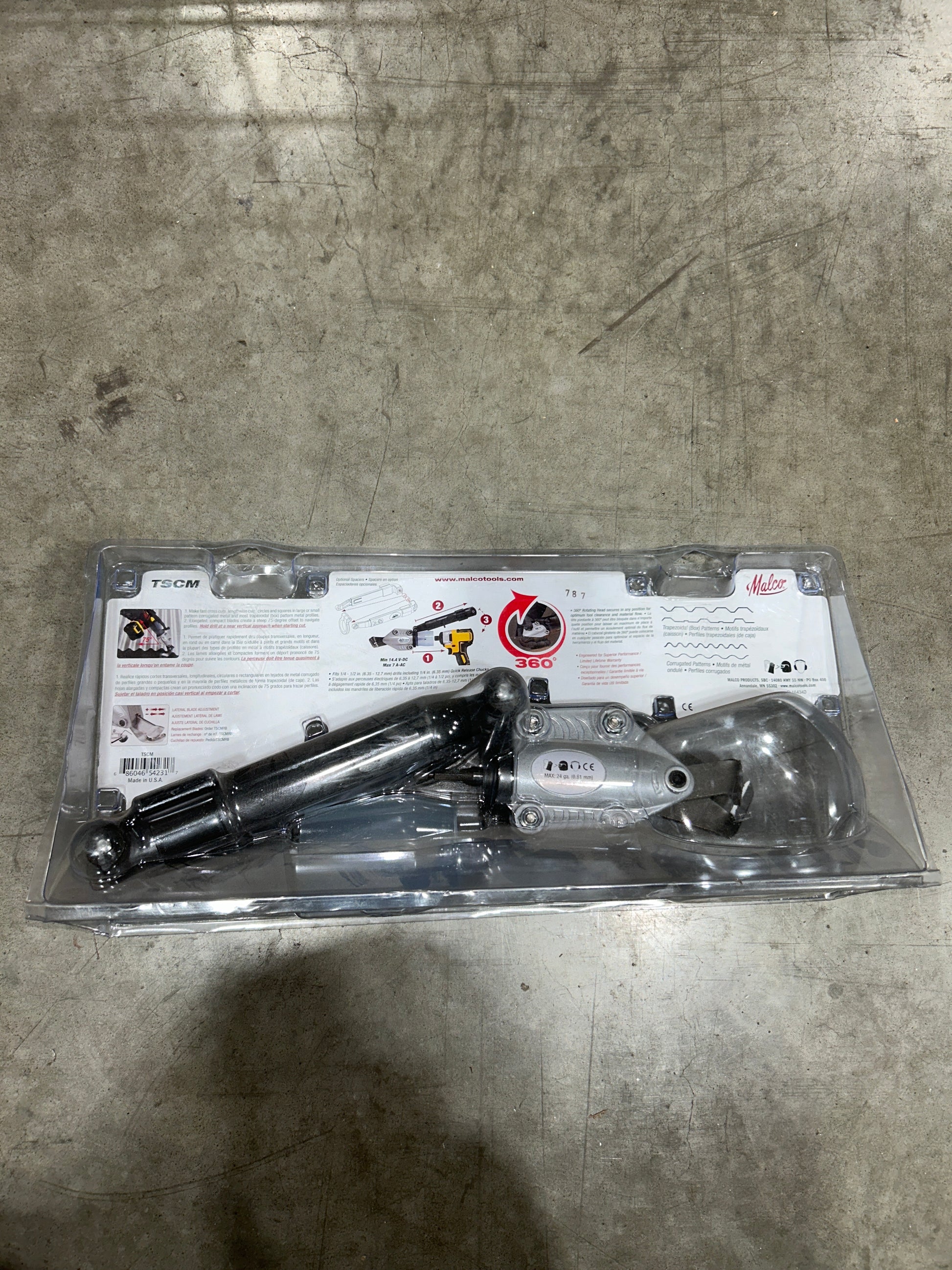 Malco TSCM TurboShear corrugated metal cutting drill attachment in retail packaging transforms drill into power shear Made in USA GutterAll Damascus Oregon
