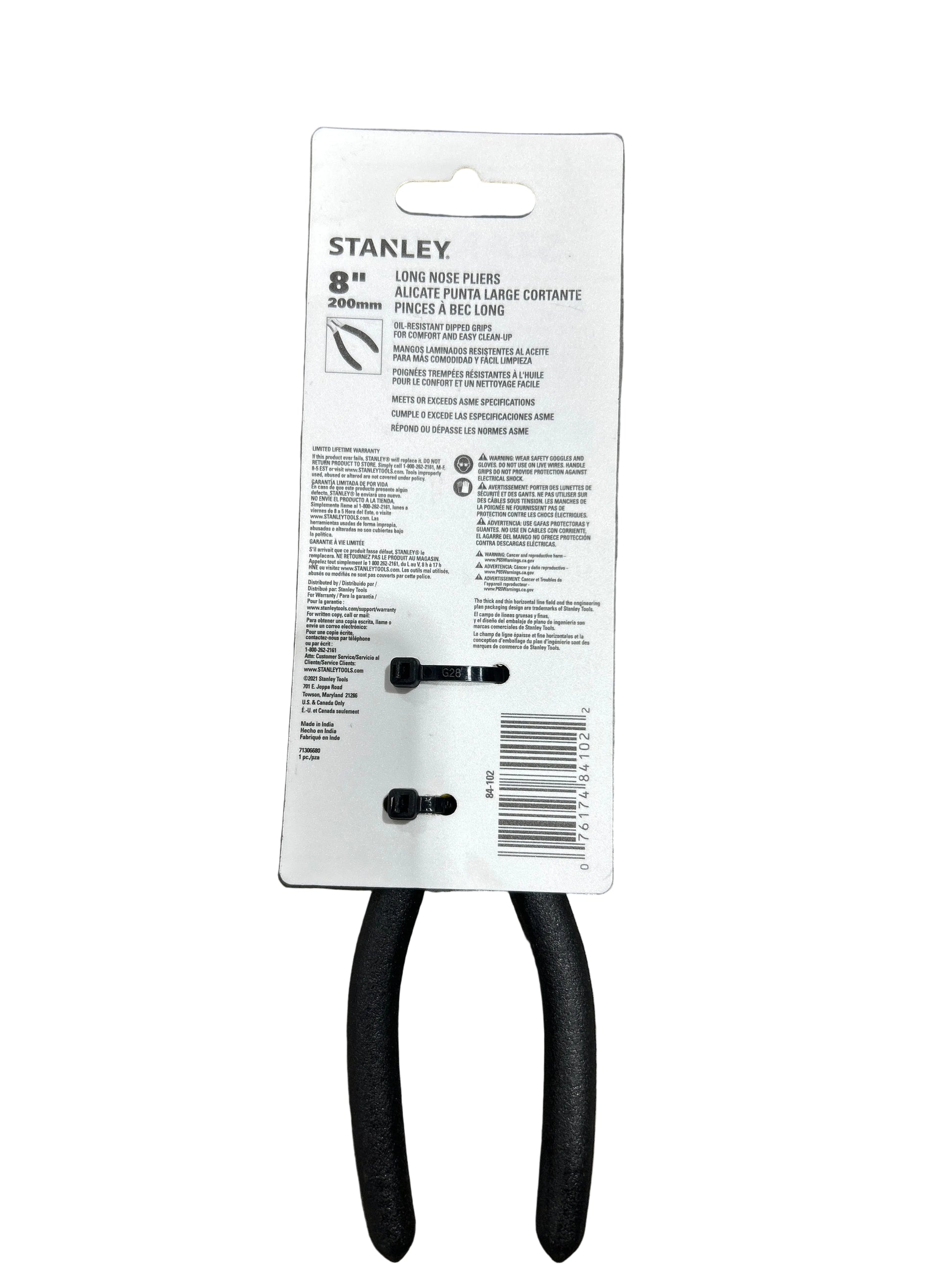 Stanley 8 inch long nose pliers chrome steel serrated jaws comfort grip gutter hanger bending crimping Damascus Oregon GutterAll
