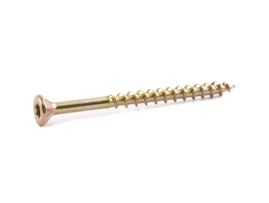 4 inch yellow zinc construction screw with Phillips drive for exterior wood fastening